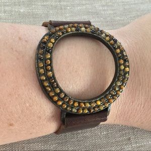 NWOT Handcrafted Leather and Amber Bracelet